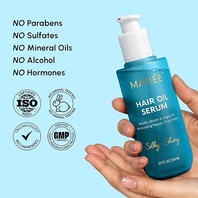 MAREE Hair Oil for Frizzy and Damaged Hair with Vitamins A, E, B5, 2 PACK - Anti Frizz Control Sérum for Curly Women & Men - Aceite de Argán Para el Cabello - Biotin Keratin Antifrizz Products