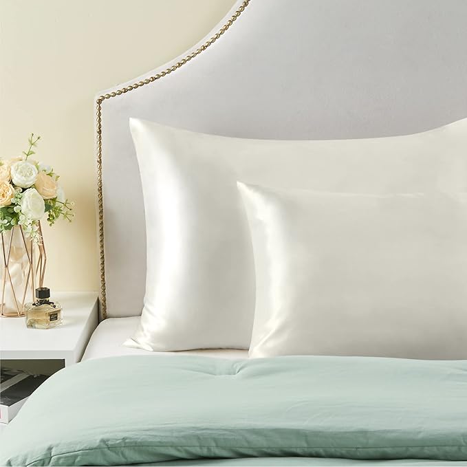 BEDELITE Satin Pillowcase for Hair and Skin, Super Soft and Cooling Similar to Silk Pillow Cases 2 Pack with Envelope Closure, Gift for Women Men(20"x26" Standard Size, Ivory)