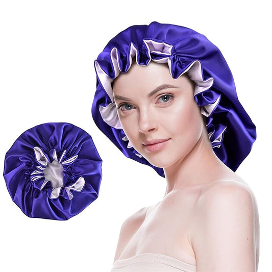 Silk Bonnet for Sleeping Satin Bonnets Double Layer Reversible Hair Cap Bonnet for Women Long Curly Braid Hair (Regal Purple)