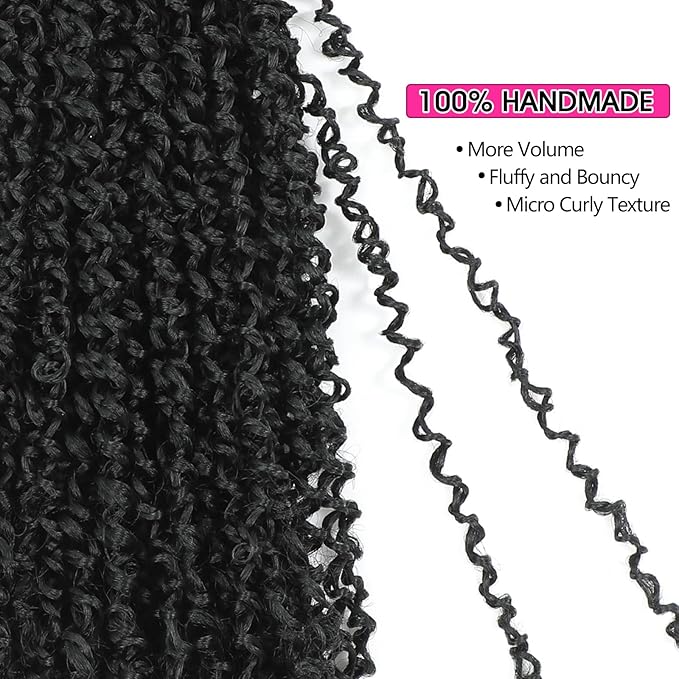 NAYOO 12 Inch Yanky Twist Crochet Hair - 8 Packs (30 Stands/Pack) Mini Passion Twist with Curly Ends Synthetic Black Pre-Looped Crochet Braids Braiding Hair (12 Inch, 1B)