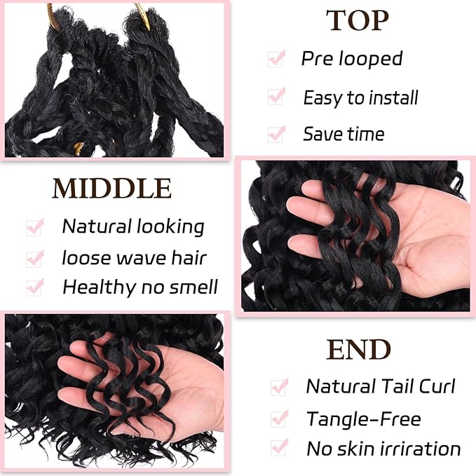 18 Inch Gogo Curl Crochet Hair 8 Packs Beach Curly Crochet Hair Pre-looped Deep Wave Crochet Hair Water Wave Curly Crochet Hair Curly Braiding Hair Extensions for Women (16Strands/pack 1B#)
