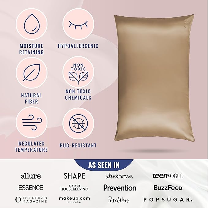 Blissy Silk Pillowcase - 100% Pure Mulberry Silk - 22 Momme 6A High-Grade Fibers - Silk Pillow Cover for Hair & Skin - Regular, Queen & King (Taupe, Queen)