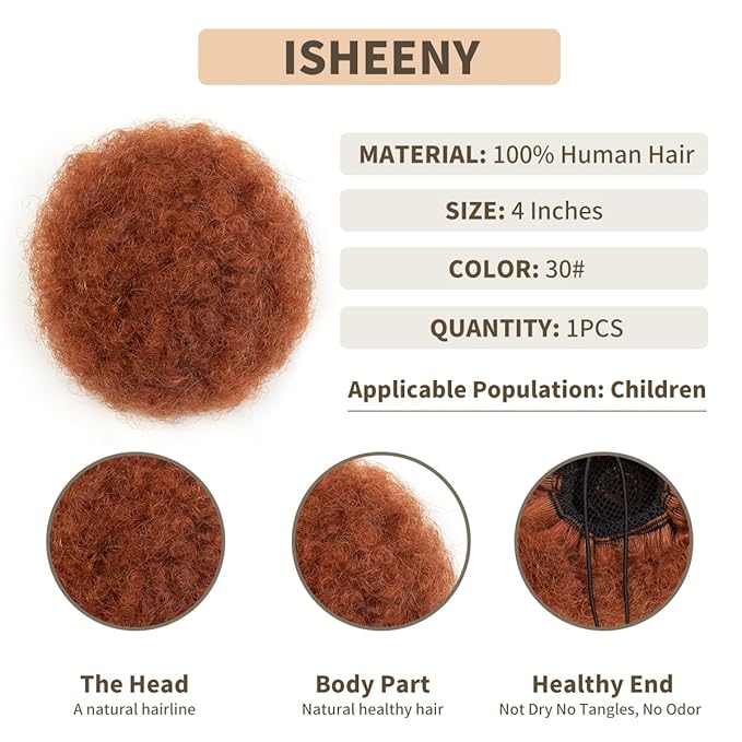 isheeny Small Human Hair Bun For Kids Age 2-5 Human Hair Bun Small Drawstring Ponytail For Little Girls, Curly Fake Hair Bun Natural, Soft, And Durable For Repeated Use (30#, Small 1pcs)