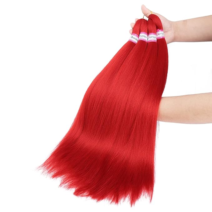 Dorsanee Red Braiding Hair Pre Stretched 20 Inch 3 Packs Professional Easy Braiding Hair for Crochet Braids Twists Locs Hair Soft Yaki Texture Hot Water Setting Synthetic Hair Extensions