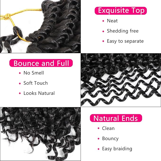 Passion Twist Hair 14 Inch 7 Packs Water Wave Crochet Hair Black Wrap Braiding Hair For Passion Twist Crochet Hair/Soft Locs/Butterfly Locs/Spring Twist Hair Crochet Braids Extension (14 Inch, 1#)