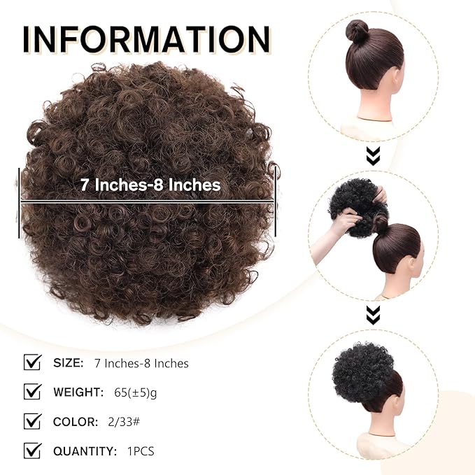 AISI QUEENS Afro Puff Ponytail for Black Women Kinky Curly Afro Ponytail Synthetic Hair Puffs, Deep Brown Afro Bun Drawstring Ponytail for Women Girls(2-33#)