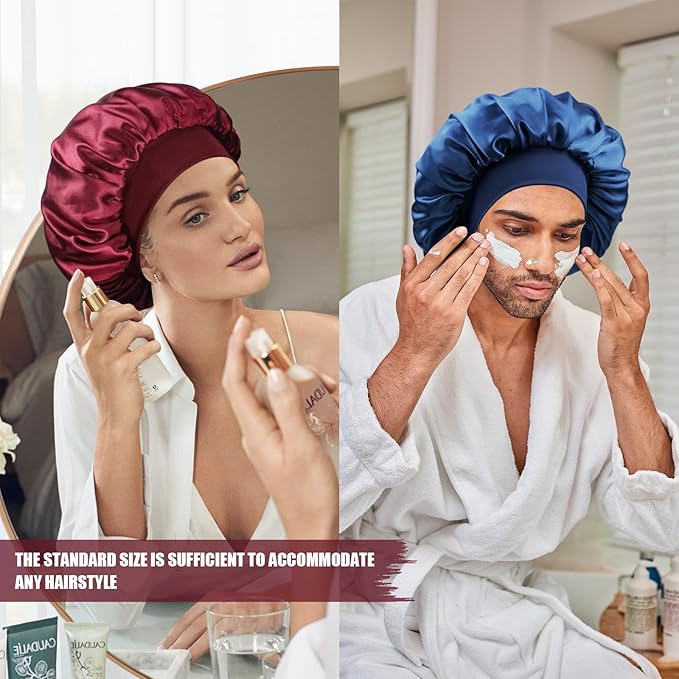 Satin Silk Bonnet for Sleeping, Double Layer Silk Sleep Cap for Men & Women, Soft Satin Lined Bonnet for Curly Hair