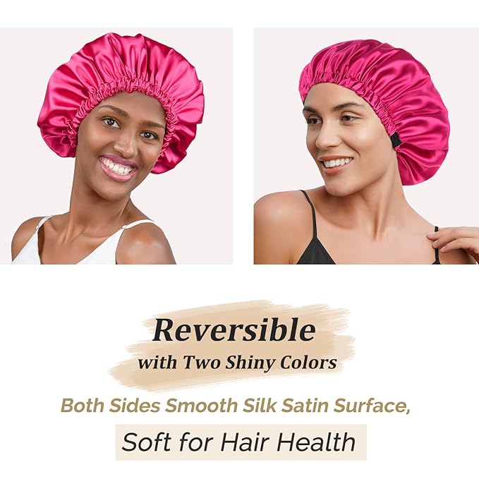 YANIBEST Adjustable Satin Bonnet Double Layer Hair Bonnet for Sleeping Bonnets for Women Hats Curly Natural Hair, Hot Pink