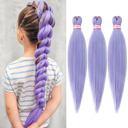 Light Purple Braiding Hair Extensions Rumi Wig Hair Pre Stretched Lavender 20 Inch 3 Packs Professional Easy Braiding for Crochet Braids Twists Locs Hair Soft Yaki Texture Hot Water Setting Synthetic