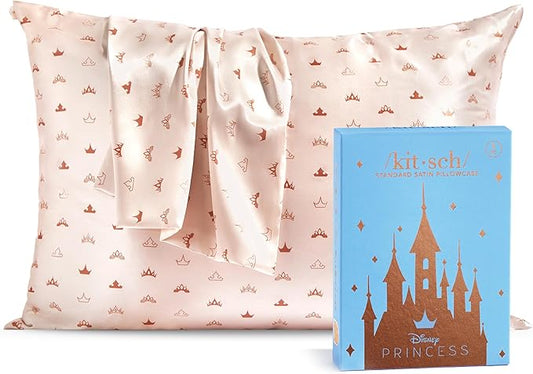Kitsch & Disney Desert Crown Satin Pillowcase with Zipper – Soft Cooling, Better Than Silk Pillowcase, Disney Design for Kids Rooms & Toddler Bed Time Pillow Case – Queen/Standard 19x26
