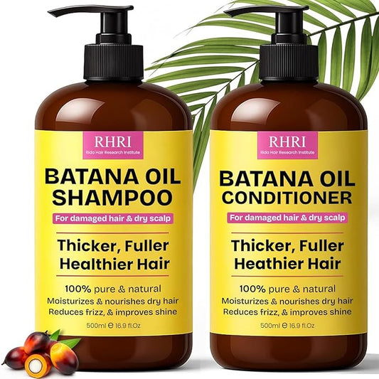 Batana Oil Shampoo and Conditioner Set | Raw Organic Batana Oil for Hair Growth | Clarifying & Thickening Treatment for Thinning Hair | Shampoo and Conditioner for Men & Women