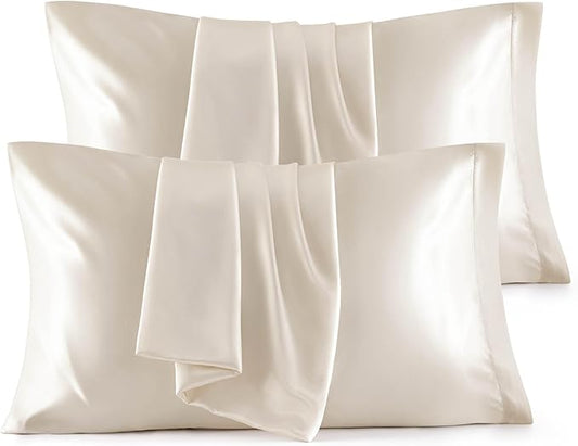 Bedsure Satin Pillowcases Standard Set of 4 - Beige Silk Pillow Cases for Hair and Skin 20x26 inches, Satin Pillow Covers 4 Pack with Envelope Closure, Gifts for Women Men