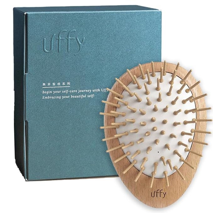 Uffy Acubrusher – Bamboo Bristle Gua Sha Hair Brush - Ergonomic Scalp Massager for Dandruff & Hair Growth, Suitable for All Hair Types - Ideal Gift Choice in Beech Wood