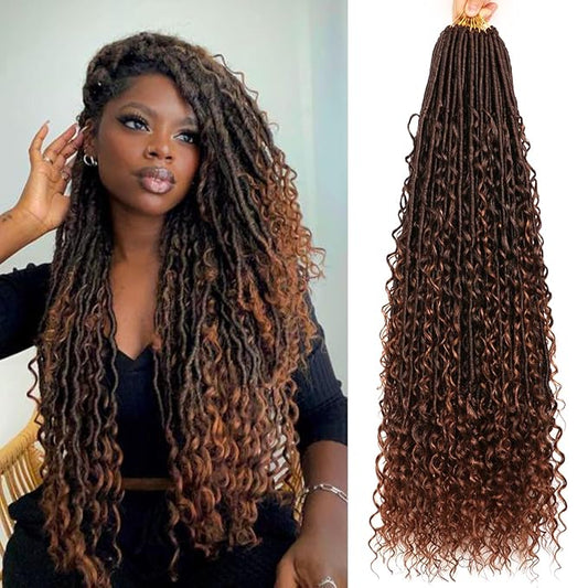 Goddess Locs Crochet Hair-30 Inch 8 Packs Boho Faux Locs Crochet Hair for Black Women Pre Looped Soft Locs with Curly Ends (T30, 30 Inch(Pack of 8))