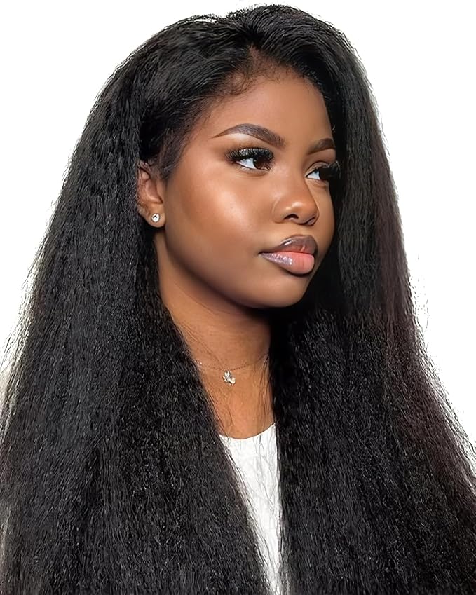 BEEOS Kinky Straight Half Wig Human Hair, 180% Density 3 In 1 Drawstring Glueless Half Wigs for Women, Daily Wear Comfort Headband Wig 20 Inch