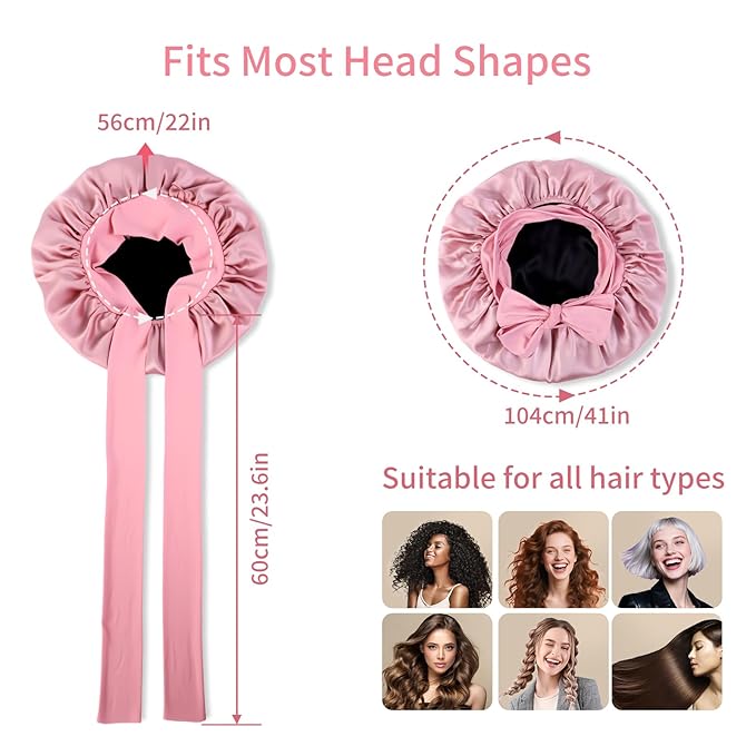 Silk Bonnet for Sleeping Women, 22 Momme 100% Mulberry Silk Sleep Cap with 2 Matching Silk Scrunchies, Double-Sided Wearable Hair Bonnet for Night Hair Care and All Hair Types - Pink