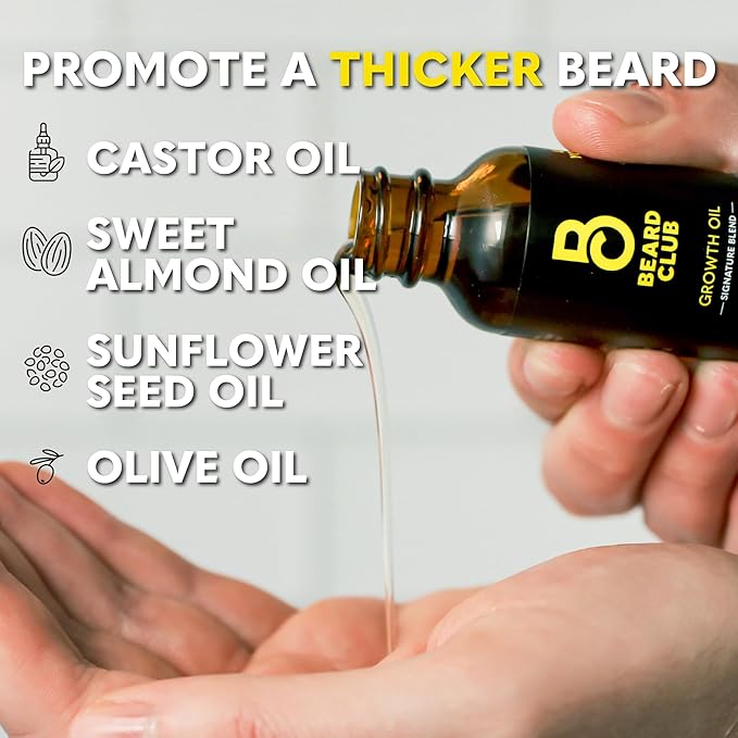 Beard Club - Beard Growth Serum with Natural Castor, Coconut and Avocado to Grow a Thicker, Fuller Beard, Fill in Patches and Stimulate Healthier Facial Hair Growth