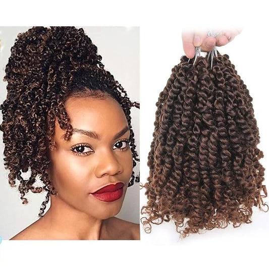 ZRQ Short Passion Twist With Bohemian Hair 8 Inch 8 Packs Ombre Brown Pre-twisted Crochet Passion Twists Synthetic Braiding Hair Curly Ends Braids Twist Hair for Black Women 12 Roots/Pack T30#