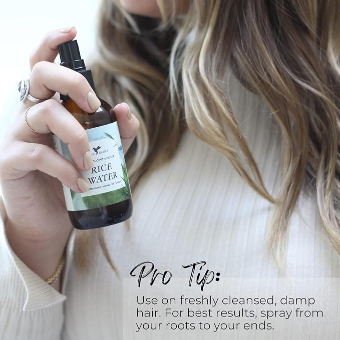 Rice Water for Hair Growth – Fermented Leave-In Spray for Thicker, Longer, Shinier Hair – Split End Repair & Dry Scalp Treatment – Curly, Straight, Fine & Thick Types – 4oz, 2-Pack