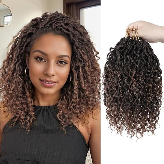 Goddess Locs Crochet Hair,10 Inch 9 Packs Synthetic Faux Locs Crochet Hair for Black Women,River Locs Hair Extensions Boho Style Pre looped Faux Locs with Curly Ends