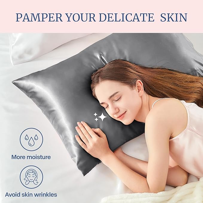 BEDELITE Satin Pillowcase for Hair and Skin, Super Soft and Cooling Similar to Silk Pillow Cases 2 Pack with Envelope Closure, Gift for Women Men(20"x36" King Size, Dark Grey)