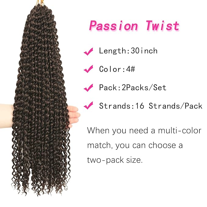 30 Inch Passion Twist Hair, Water Wave Crochet Hair Passion Twist Crochet Hair for Women Long Bohemian Synthetic Curly Braiding Hair Extensions Passion Twists Braiding Hair (30 Inch (Pack of 2), #4)