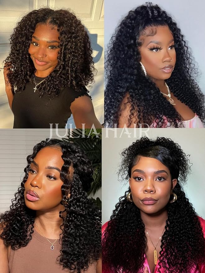 Julia Hair EasiContour 12A V Part Jerry Curly Glueless Wigs Human Hair Clip in Half Wig No Leave Out Vpart Wig Upgrade U Part Human Hair Wig for Women No Glue Beginner Friendly Natural Color 14 Inch