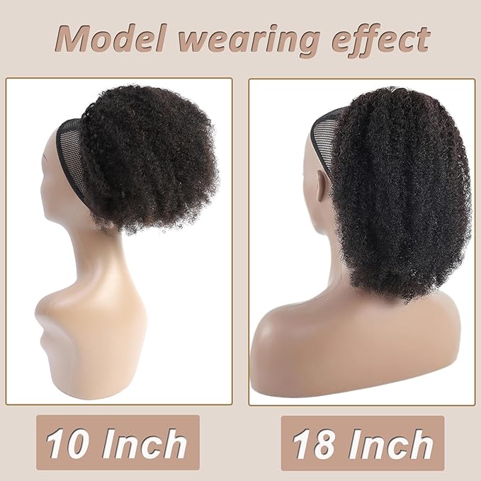 Afro Puff Drawstring Ponytail Human Hair Bun For Black Women 150% Density 10A Brazilian Virgin Human Hair Afro Kinky Curly Clip In Ponytail Extension Human Hair Pieces 130g Natural Color 18inch