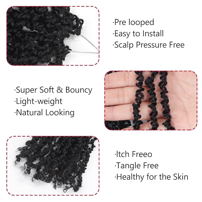 Yanky Twist Crochet Hair, PILLUGER Yaki Twists Hair Micro Spring Twist Braids,9 Packs Pre-looped passion Twist Brown Senegalese With Curls Crochet Synthetic Hair Extensions(1B)