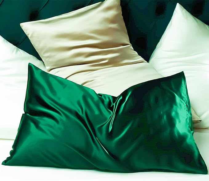 100% Mulberry Silk Pillowcase for Hair and Skin Made in USA, Real 22 Momme King Silk Pillow Cases with Zipper, Organic, 6A Grade, Washable, Anti Acne, 1 Pc 20"x36" (King, Emerald)