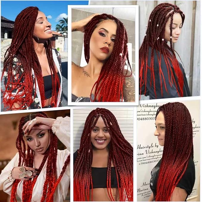 AQINBEL Braiding Hair 26 Inches 8 Bundles/Packs Crochet Twist Pre Stretched Braiding Hair for Braids Yaki Straight Texture Ombre Braiding Hair Extensions for Women(Black/Red)