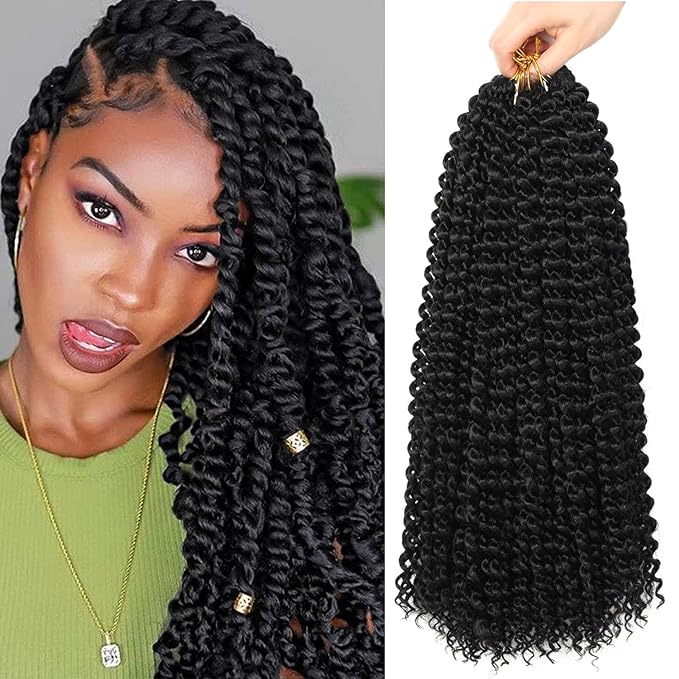 Ubeleco Passion Twist Hair 18 Inch 132 Strands Full Head Water Wave Crochet Hair Long Curly Braiding Hair Spring Twist Crochet Braids Hair Extensions for Black Women(18inch,1B)
