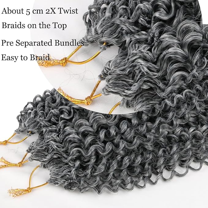 Passion Twist Hair Extensions Black to Gray Curly Crochet Hair 12 Inch Short Curly Braiding Hair 3 Packs Ombre Crochet Braids with Curls for Black Women(12",1B Gray)