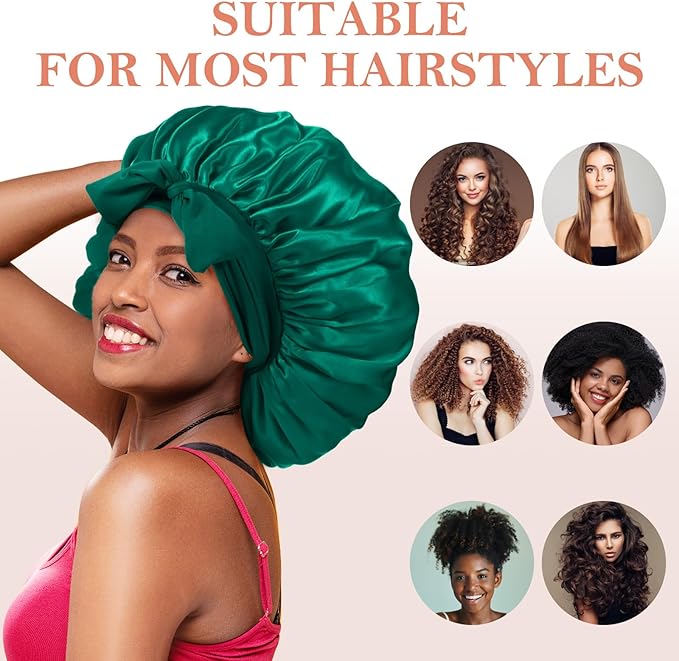 3Pcs Bonnets for Sleeping, Extra Satin Silk Bonnet for Sleeping Women with Tie Band for Curly Hair Jumbo Bonnet Braids