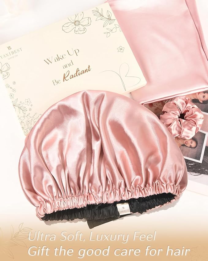 YANIBEST Adjustable Satin Bonnet Double Layer Hair Bonnet for Sleeping Bonnets for Women Hats Curly Natural Hair, Hot Pink