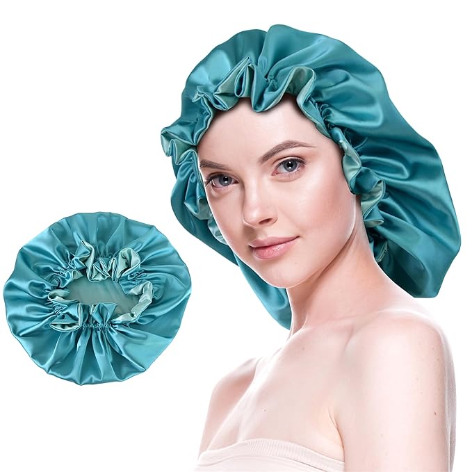 Silk Bonnet for Sleeping Satin Bonnets Double Layer Reversible Hair Cap Bonnet for Women Long Curly Braid Hair (ScubaBlue)
