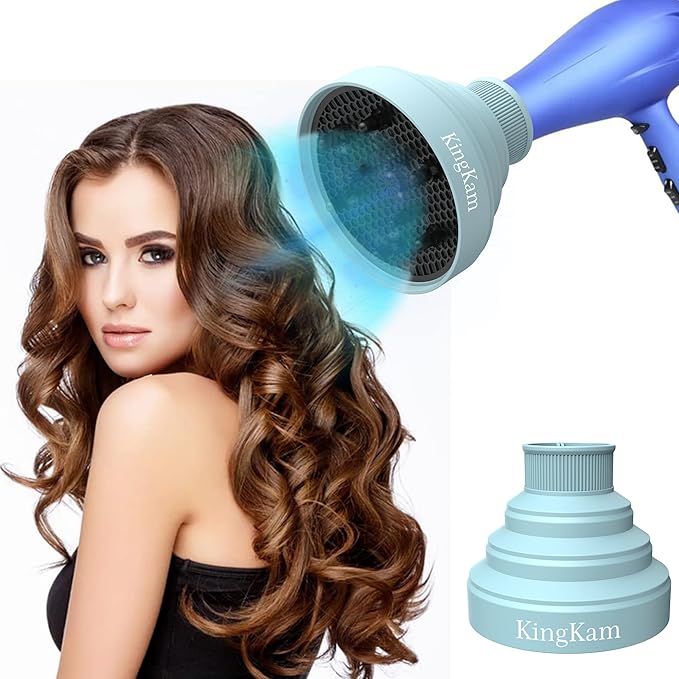 Collapsible Silicone Hair Dryer Diffuser - Travel and Easy Storage - Fit Most Hair Dryers with Nozzle Diameter D-1.575Inch to 1.968 Inch (4-5cm) - Blue