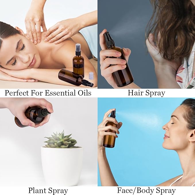 Amber Glass Spray Bottles, 4 oz Small Spray Bottles Fine Mist, Set of 4 (Amber)