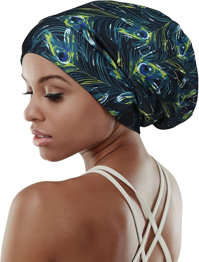 Adjustable Satin Lined Sleep Cap for Dreadlocks Curly Hair Large Head-Stay On Overnight