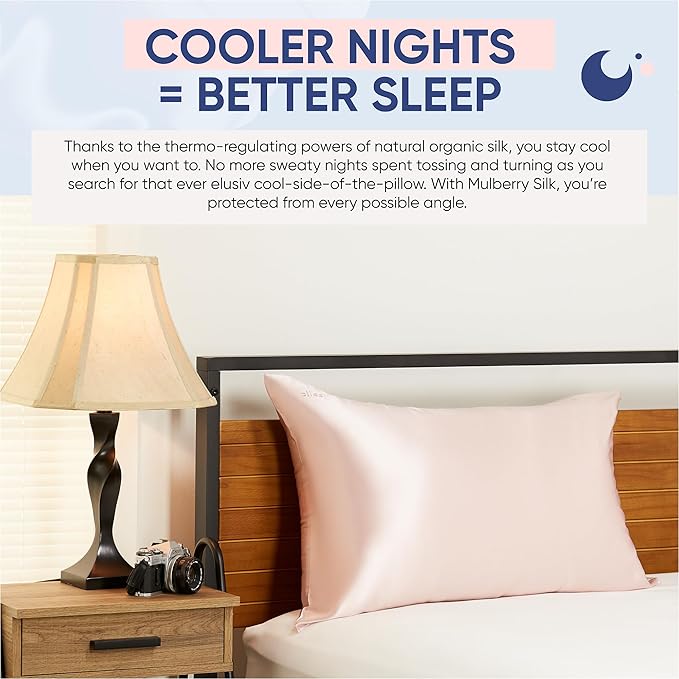 Blissy Silk Pillowcase - 100% Pure Mulberry Silk - 22 Momme 6A High-Grade Fibers - Silk Pillow Cover for Hair & Skin - Regular, Queen & King (Pink, Standard)