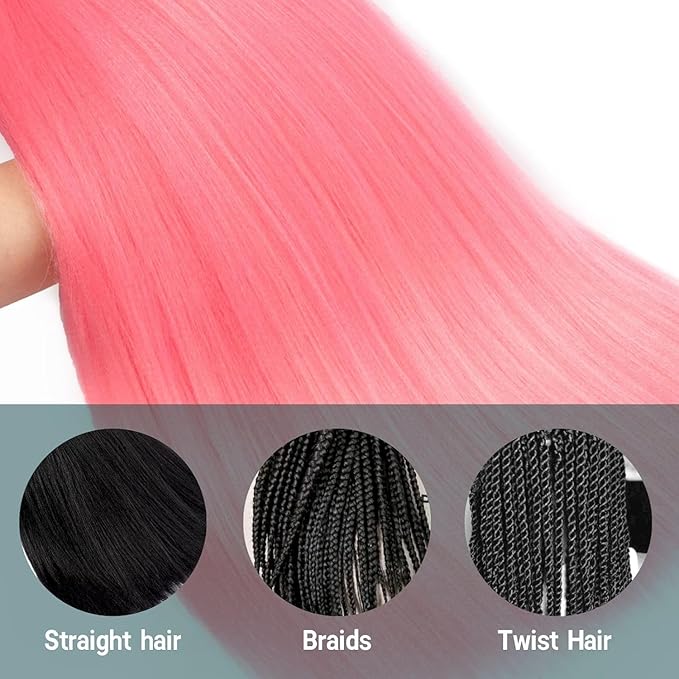 Kids Braiding Hair 14 Inch Pink 6 Packs short braid Hair Extensions Professional Synthetic Braid Hair Crochet Braids, Soft Yaki Texture, Hot Water Setting (14Inch,Pink#).