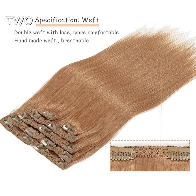 Caliee 16Inch Remy Hair Extensions Clip in Human Hair Soft Silky Straight Hair Extensions Clip ins Color 30 Auburn Brown Human Hair Clip in Extensions Invisible Double Weft Lace Clip ins 120G 7PCS