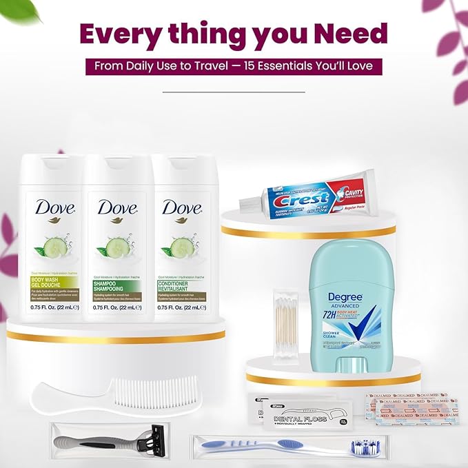 Trektote Travel Toiletry Kit For Women – 12 Piece Set Of Travel Size Toiletries, TSA Compliant, Travel Essentials, Includes Shampoo And Conditioner, Body Wash, Toiletry Bag & More