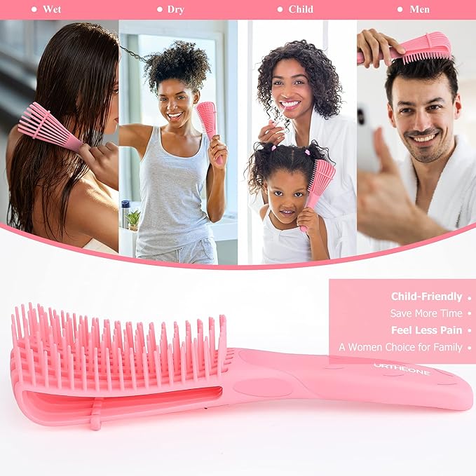 URTHEONE Detangling Hair Brush,Hair Detangler Brush and Wide Tooth Comb Set for Black Natural Curly Wet Dry Thick Straight Long Hair, Afro American Type 3a-4c