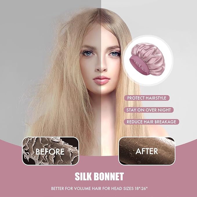 Satin Silk Bonnet for Sleeping, Double Layer Silk Sleep Cap for Men & Women, Soft Satin Lined Bonnet for Curly Hair