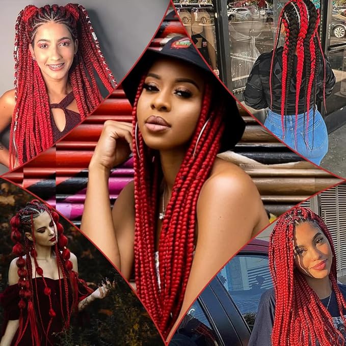 Red Braiding Hair Pre stretched 26 Inch Pre stretched Braiding Hair Extensions Yaki Braids Hair Hot Water Setting Synthetic Hair Colored Braiding Hair Pre stretched Crochet Hair(26 Inch,3 Packs,Red#)
