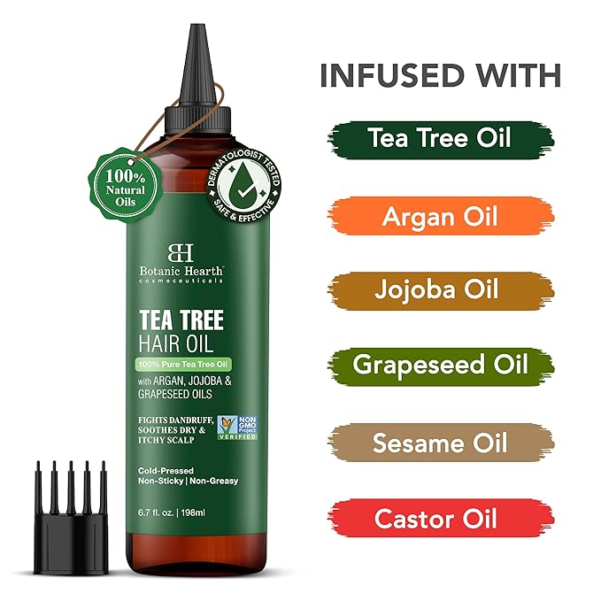Botanic Hearth Hair Oil for Hair Growth & Home Hair Perm Kit | Strengthening Dry, Frizzy, Damaged Hair & Scalp Treatment | Tea Tree Hair Oil – 6.7 Fl Oz