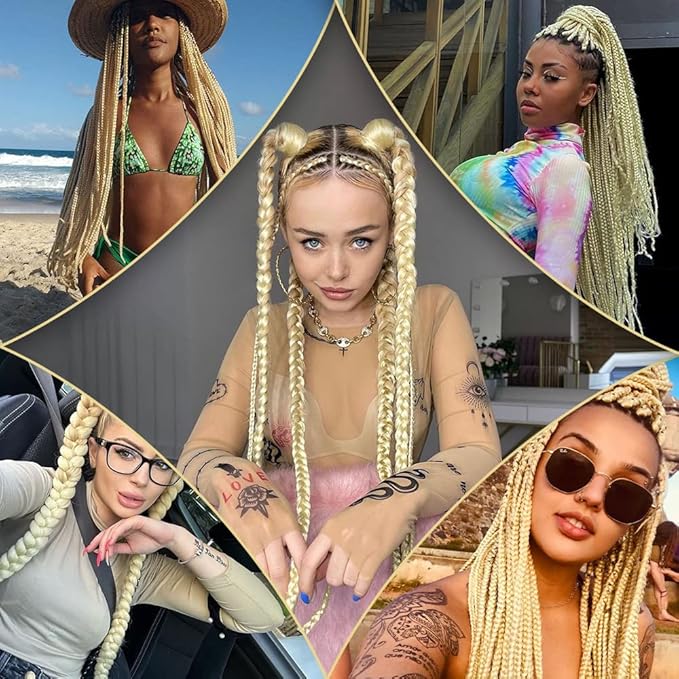 Umylar 613 Braiding Hair Extensions 32 Inch Pre stretched Braiding Hair Yaki Braids Hair Hot Water Setting Synthetic Hair Colored Braiding Hair Pre stretched Crochet Hair(32Inch,3 Packs,613#)