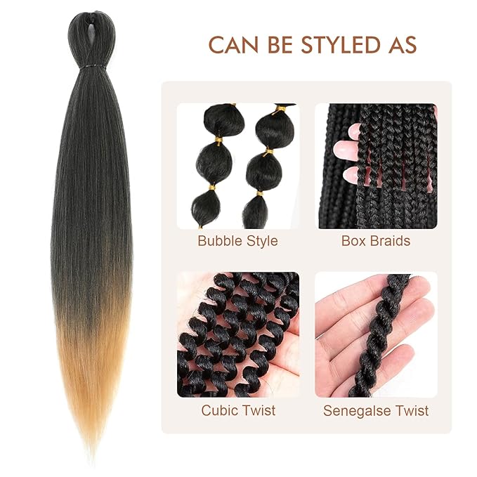 Pre-stretched Braiding Hair - 24 Inch 8 Packs Ombre Blonde Longt Braiding Hair For Twist or Box Braids, Yaki Texture Hot Water Setting Synthetic Braiding Hair Extensions (24 Inch, T27-8P)