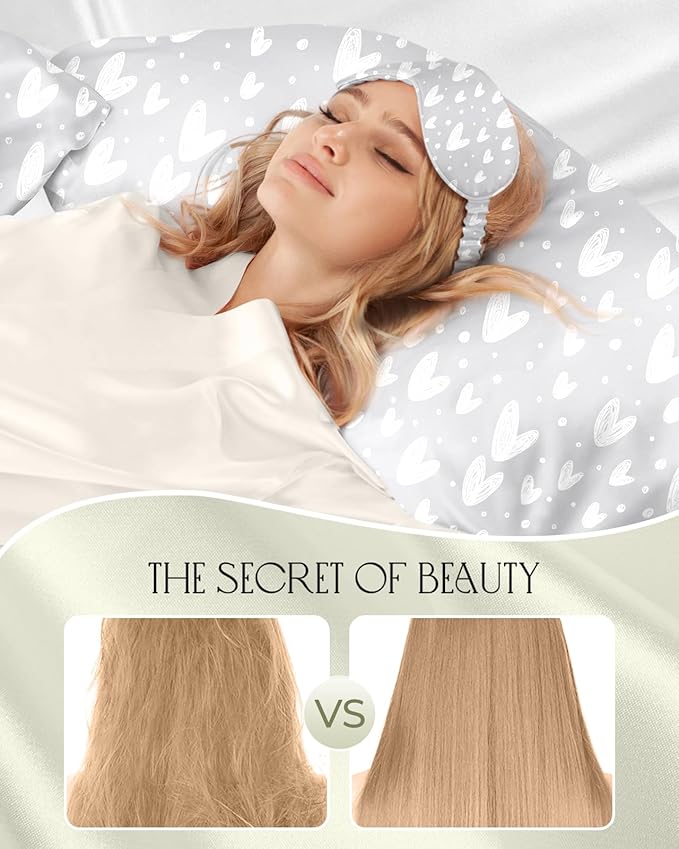 Mulberry Silk Pillow Case for Hair and Skin 19 Momme Queen 30"x20" Grey Silk Pillowcase with Eye Mask & Scrunchie Soft Silk Pillowcase Sleeping for Moms, Women